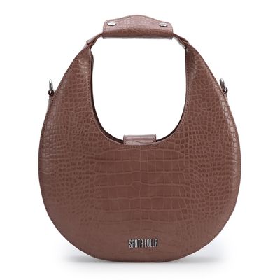 Bolsa Couro Croco Meia Lua Marrom