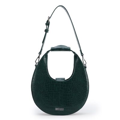 Bolsa Couro Croco Meia Lua Verde