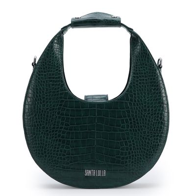 Bolsa Couro Croco Meia Lua Verde