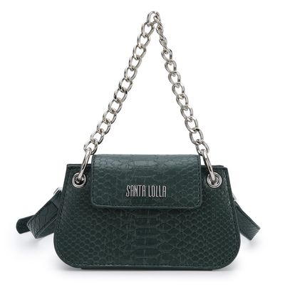 Bolsa Mini Couro Croco Corrente Verde