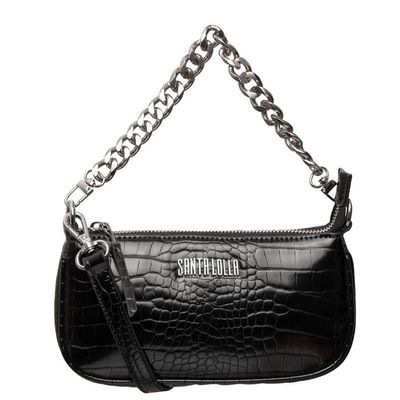 Bolsa Mini Couro Croco Corrente Preta