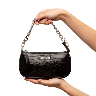 Bolsa Mini Couro Croco Corrente Preta