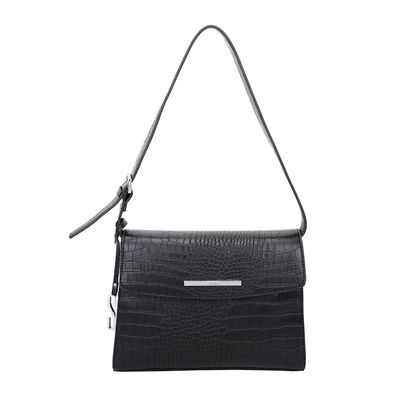 Bolsa Grande Envelope Couro Croco Preta