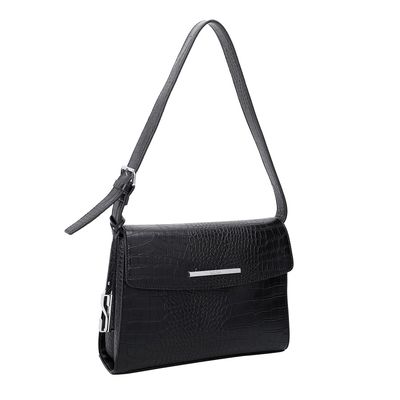 Bolsa Grande Envelope Couro Croco Preta