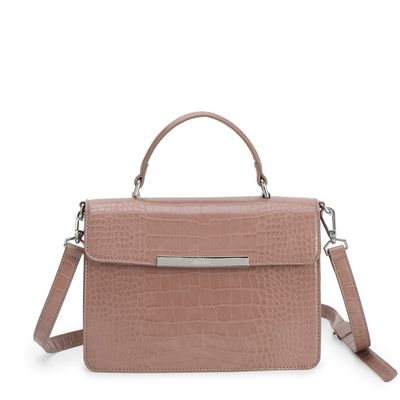 Bolsa Média Couro Croco Transversal Bege