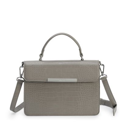 Bolsa Média Couro Croco Transversal Cinza