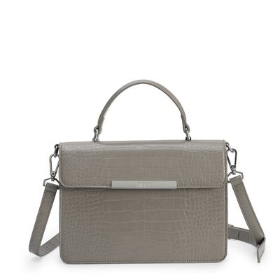 Bolsa Média Couro Croco Transversal Cinza