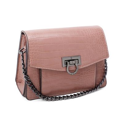 Bolsa Couro Croco Corrente Bege