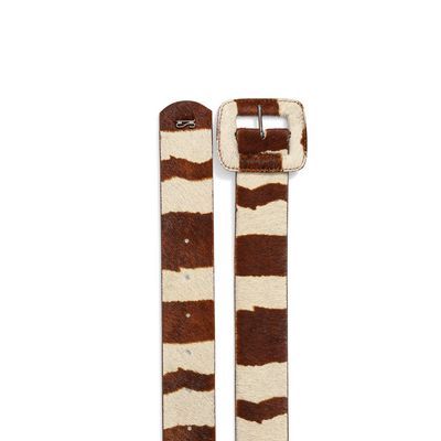 Cinto Couro Pêlo Fivela Quadrada Zebra Marrom