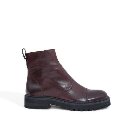Bota Vinho Couro Salto Tratorado