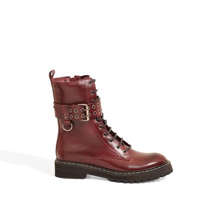 Bota Coturno Vinho Cano Alto Fivela