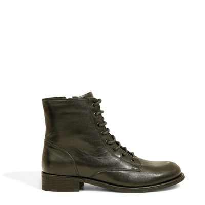 Bota Coturno Preta Couro Cano Baixo
