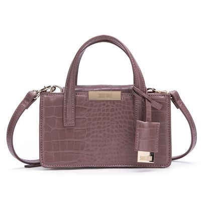 Bolsa Couro Croco Pequena Taupe