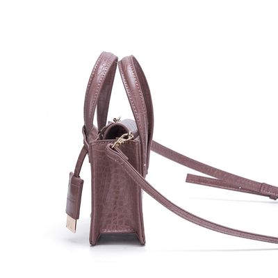 Bolsa Couro Croco Pequena Taupe