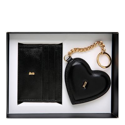 Porta Cartão Couro Preto com Chaveiro