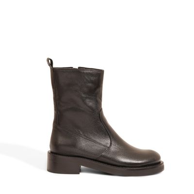 Bota Preta Couro Cano Médio