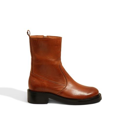 Bota Bege Couro Cano Médio