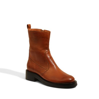 Bota Bege Couro Cano Médio