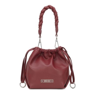 Bolsa Bucket Pequena Trançada Vinho