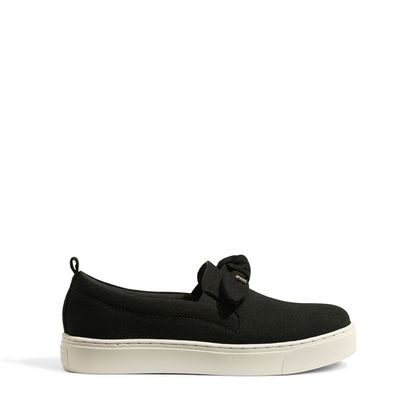 Tênis Slip On Lona Laço Preto