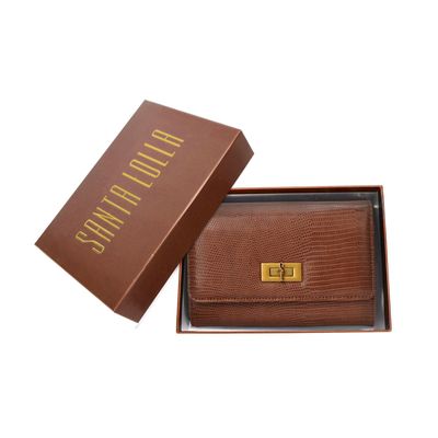 Bolsa Carteira Com Caixa Transversal Lizard Marrom