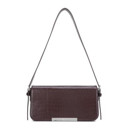 Bolsa Baguette Couro Croco Média Marrom