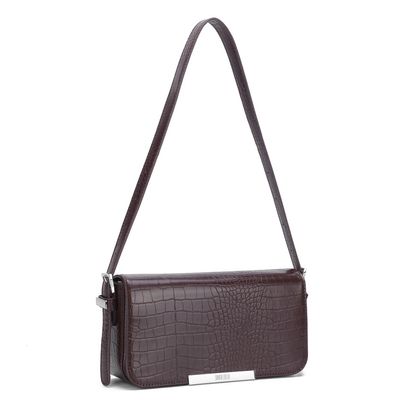 Bolsa Baguette Couro Croco Média Marrom