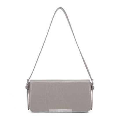Bolsa Baguette Couro Croco Média Cinza