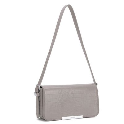 Bolsa Baguette Couro Croco Média Cinza