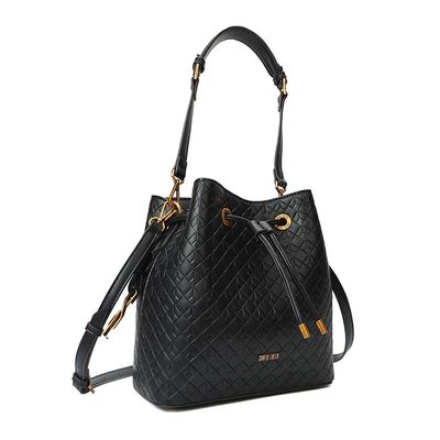 Bolsa Bucket Média Soft Cubos Preta Alça Dupla