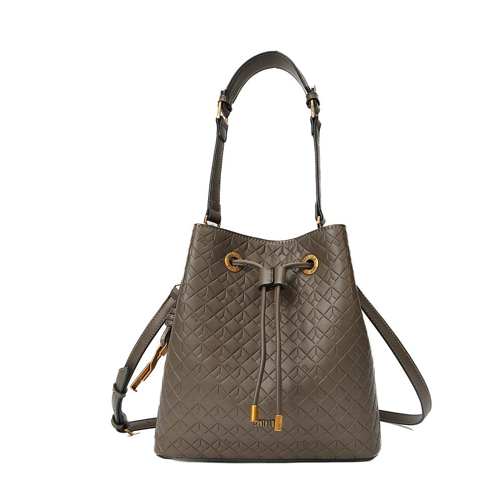 Bolsa Bucket Média Soft Cubos Marrom Dark Alça Dupla - Santa Lolla