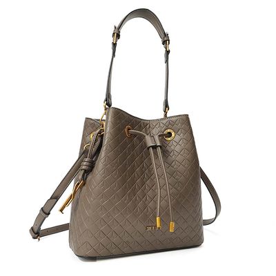 Bolsa Bucket Média Soft Cubos Marrom Taupe Alça Dupla