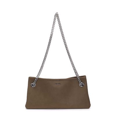 Bolsa Nobuck Verde Army Alça De Ombro Corrente