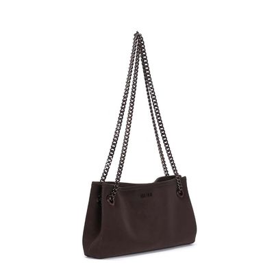 Bolsa Nobuck Marrom Dark Alça De Ombro Corrente