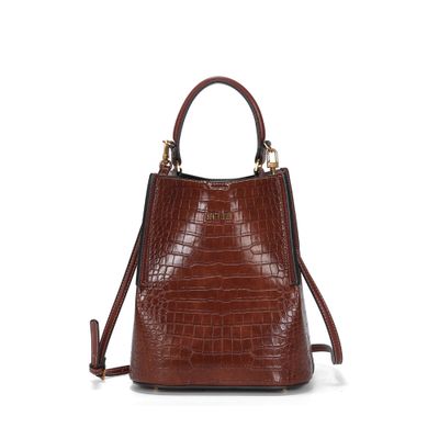 Bolsa Bucket Croco Marrom Terracota Alça Dupla