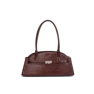 Bolsa Material Croco Marrom Dark Alça De Ombro