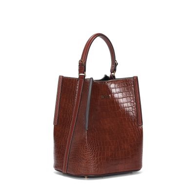 Bolsa Bucket Croco Marrom Terracota Alça Dupla
