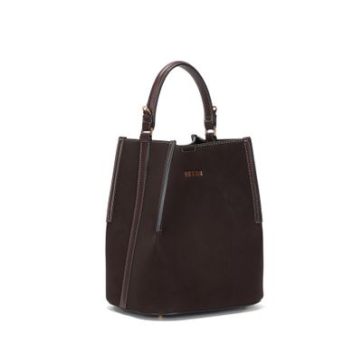Bolsa Bucket Nobuck Marrom Dark Alça Dupla