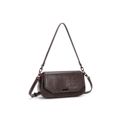 Bolsa Baguete Média Croco Marrom Dark Alça De Ombro