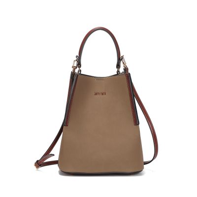 Bolsa Bucket Nobuck Cinza Fog Alça Dupla