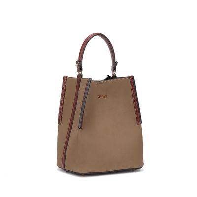 Bolsa Bucket Nobuck Cinza Fog Alça Dupla