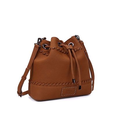 Bolsa Bucket Material Nobuck Marrom Safari Alça Transversal