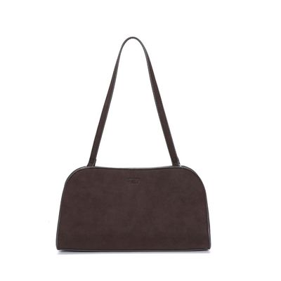 Bolsa Média Nobuck Marrom Dark Alça De Ombro