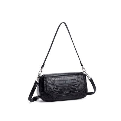 Bolsa Baguete Média Croco Preta Alça De Ombro