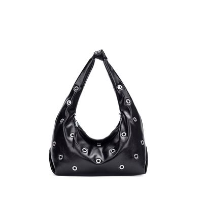 Bolsa Hobo Ilhós Soft Preto Alça De Ombro