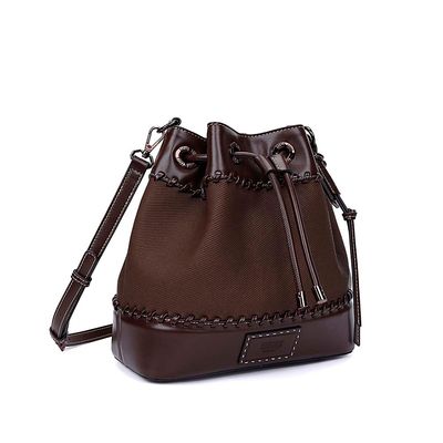 Bolsa Bucket Material Canvas Marrom Dark Alça Transversal
