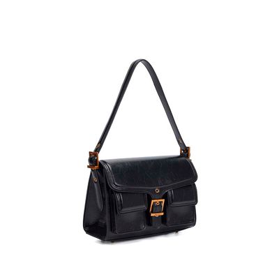 Bolsa Material Rustico Preta Alça De Ombro