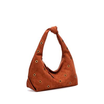 Bolsa Hobo Ilhós Camurça Marrom Brick Alça De Ombro