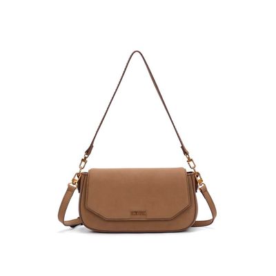 Bolsa Baguete Média Nobuck Marrom Fog Alça De Ombro