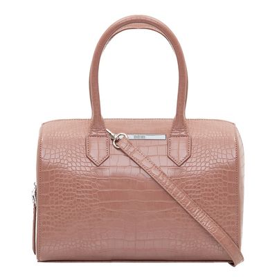 Bolsa Couro Croco Baú Média Bege